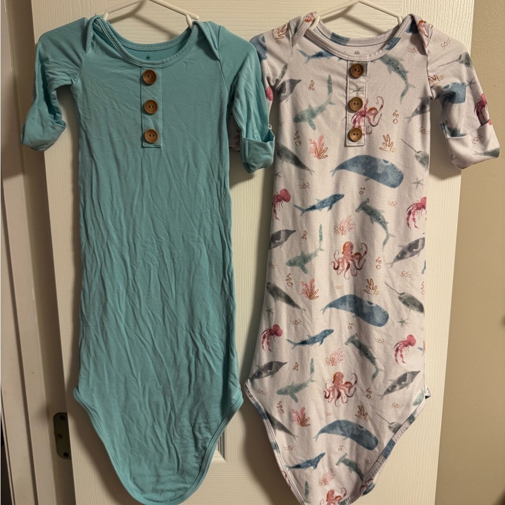 Caden Lane Aqua and Ocean Print Baby Knot Gown